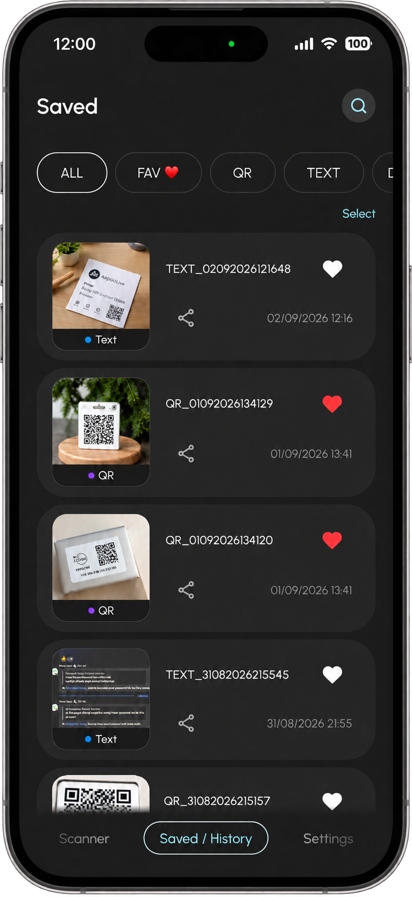 MeeScanner History Screen