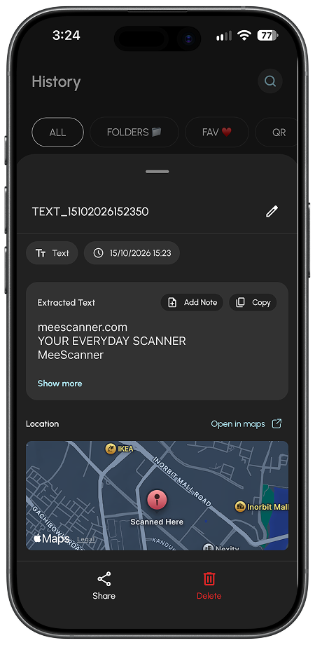 View saved scan locations on a map in MeeScanner