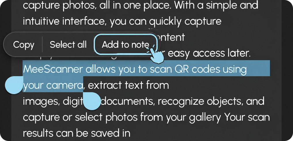 Add important scanned text to MeeNotes